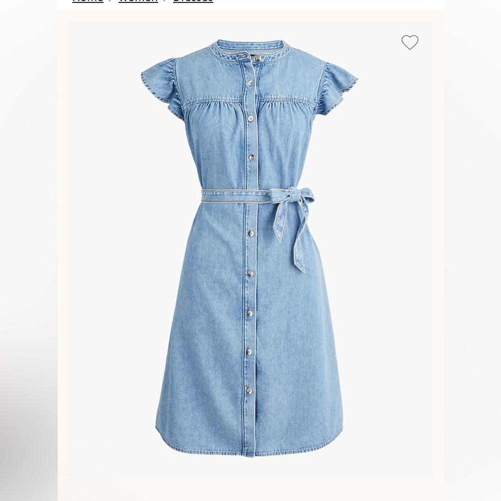 J. Crew Ruffle Sleeve Denim Mini Tie Waist Dress English Blue Wash Light NWT